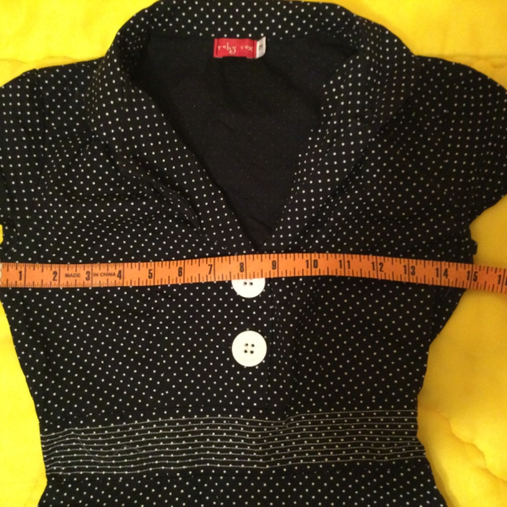 Ruby Rox Cute Vintage Style Black with white dots Dress - Picture 2 of 8
